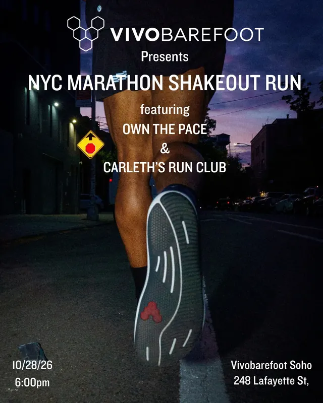 Flyer: Vivobarefoot presents NYC Marathon Shakeout Run, October 28, 6 PM, 248 Lafayette St